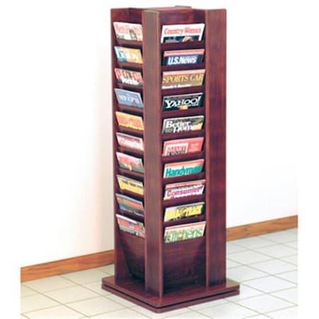 Wooden Mallet Cascade Spinning Floor Display with 40 Magazine Pockets in Mahogany WO599432